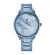 Ladies dress watch in stainless steel with mother-of-pearl, IP blue