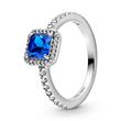 Halo ladies ring in 925 silver with blue crystal