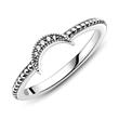 Ladies ring sparkling crescent moon in 925 silver