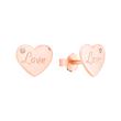 Heart stud earrings love for ladies in 925 silver, rosé