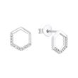 Ladies' Stud Earrings Hexagon In Sterling Silver, Cubic Zirconia
