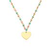 Stainless steel engraved necklace with glass beads, heart, IP gold