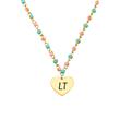 Stainless steel engraved necklace with glass beads, heart, IP gold