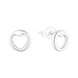 Ladies ear studs circle with heart in 925 sterling silver