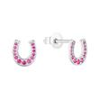 Kids pink stud earrings horseshoe in sterling silver
