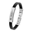 Black ID leather bracelet for men with stainless steel