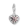 Heart charm pendant in 925 silver, red zirconia