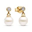 Hanging stud earrings with zirconia and pearl, IP gold