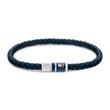 Casual bracelet in leather and stainless steel, enamel, blue