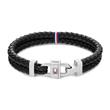 Men's black leather and stainless steel bracelet
