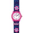 Girls' plastic watch with flowers, blue, pink