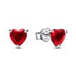 Heart stud earrings in 925 sterling silver with red crystal