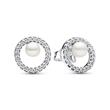 Circle stud earrings in 925 silver with pearl, zirconia