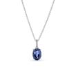 Necklace with pendant in sterling silver, blue crystal