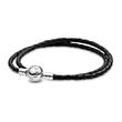 Pulsera de cuero negro para mujer, doble vuelta