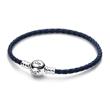 Leather bracelet, dark blue, ball clasp, 925s silver