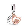 Heart charm pendant, 925 sterling silver, cubic zirconia, bicolour