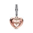 Heart charm pendant in 925 silver, cubic zirconia, bicolour