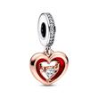 Heart Charm Pendant In 925 Silver, Cubic Zirconia, Bicolour