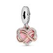 clip on Charm Pendant Infinity heart in 925 silver, ROSE