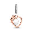 Sterling silver heart and rose charm with cubic zirconia