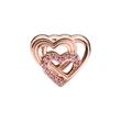 Heart charm, rose gold plated with pink zirconia