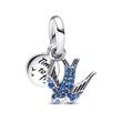 Charm Pendant Swallow In 925 Sterling Silver, Crystals