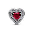 Sparkling heart charm in 925 sterling silver, red crystal