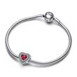 Sparkling heart charm in 925 sterling silver, red crystal