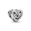 Charm entwined hearts in 925 silver, cubic zirconia