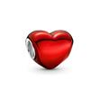 Sterling zilveren hart bedel, rood metallic