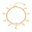 Double row anklet leaves pearl stainless steel gold