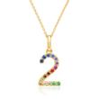 14K gold pendant number 2 with sapphires, multicoloured