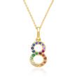 Number pendant 8 in 14K gold with sapphires, multicoloured