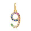 14K gold pendant number 9 with sapphires, multicoloured