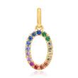 Number pendant 0 in 14K gold with colourful sapphires