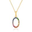 Number pendant 0 in 14K gold with colourful sapphires