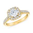 Engravable halo diamond ring in yellow gold for women