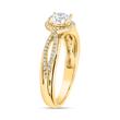 Engravable halo ring, yellow gold, lab grown diamonds