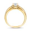 Engravable halo ring, yellow gold, lab grown diamonds