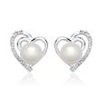 14ct White Gold Earrings Heart 16 Diamonds