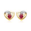 Earrings 14ct yellow gold heart 2 rubies 0,4ct