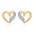 14ct yellow gold earrings heart 2 diamonds 0,02ct
