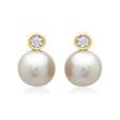 14ct Yellow Gold Earrings Pearl 2 Diamonds