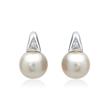 14ct White Gold Earrings Pearl 2 Diamonds