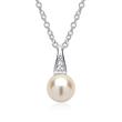 14ct White Gold Necklace Pearl 2 Diamonds