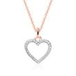 Pendant heart for ladies in 14 k rose gold, diamonds