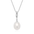 Necklace And Pearl Pendant In 14ct White Gold With Diamond