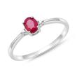 Ring 14 carat white gold 2 diamonds and ruby