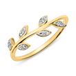 14K Gouden Ring In Bladmotief Met Diamanten